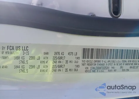 2015 Jeep Compass Sport из США, поврежденный, VIN 1C4NJDBB8FD325201